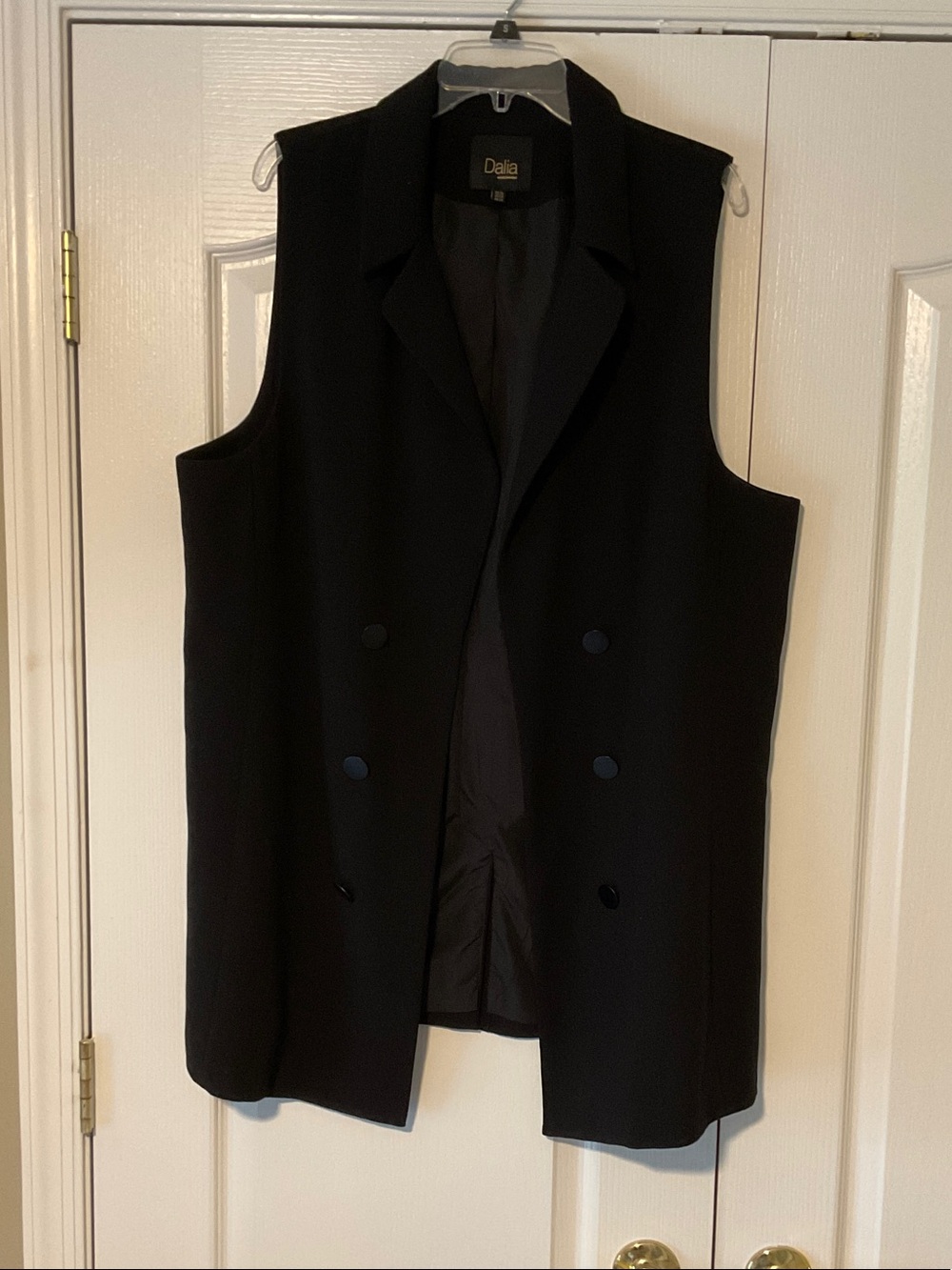 Dalia Black Sleeveless Open Mock Double-Breasted Blazer Vest